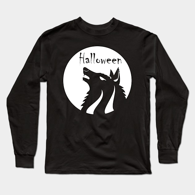 Halloween Wolf Monochrome, Black And White Transparent Vector Graphic Design, White Version Long Sleeve T-Shirt by Modern Art